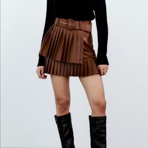 Zara Faux Leather Pleated Skirt NWT